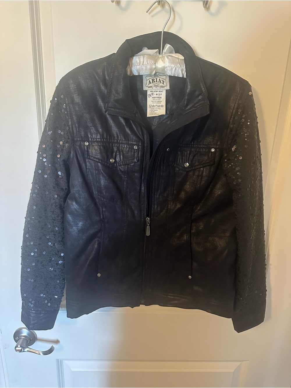 Ariat Black Leather Jacket with Sequin Sleeves